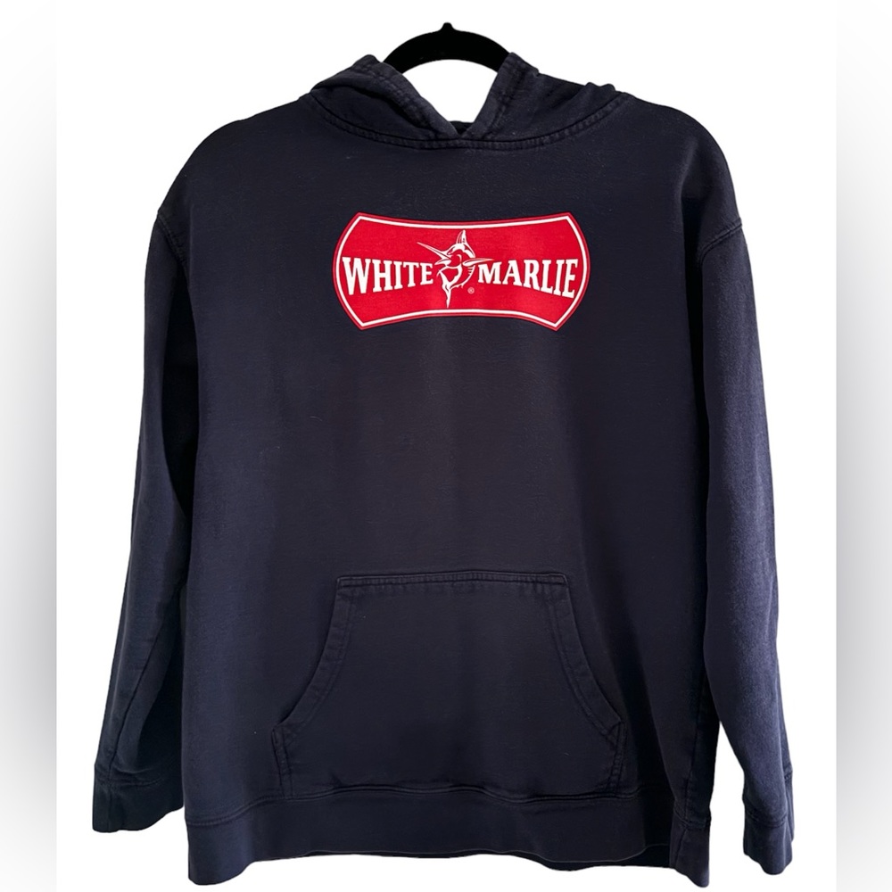 White Marlie navy hoodie youth boys